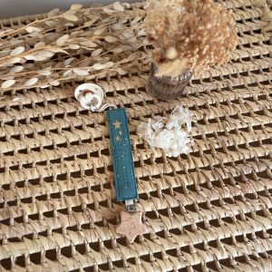 Attache Sucette en Gaze de Coton Bleu à pois dorés (Rèf E.S)