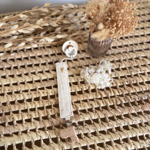 Attache Sucette en Gaze de Coton Ecru à pois dorés (Rèf E.S)