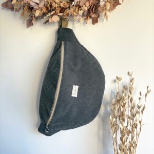 Banane à langer en velours côtelé grise (Rèf M.M)