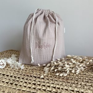 Baluchon en Triple Gaze de Coton Naturel brodé (Rèf A&S)